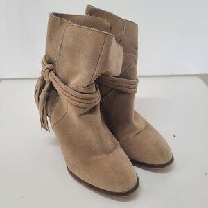 Cato Women's Low Calf Fringe Block Heel Boots  Tan  Size 7 Western cowgirl